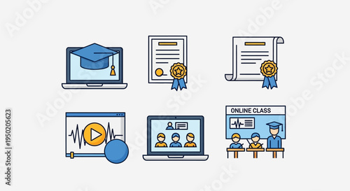 Online education and learning icons set.