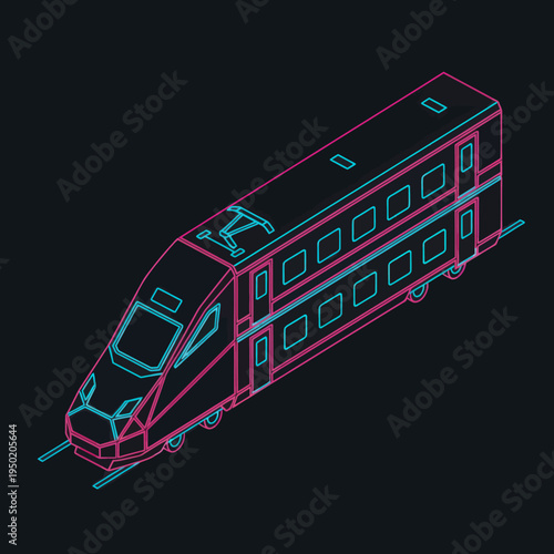 Neon Colored Train Vector Illustration.