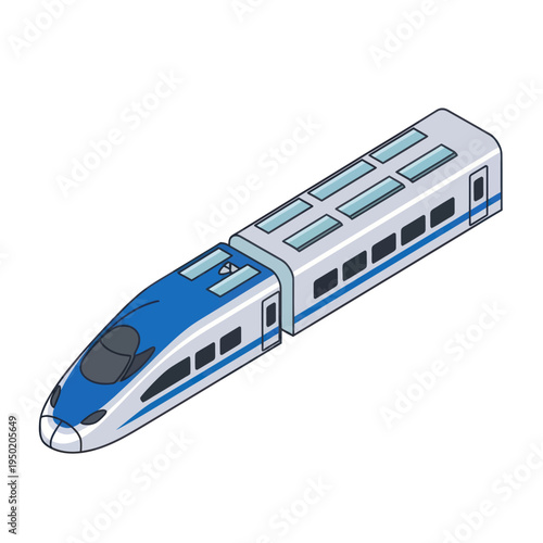 Modern Train with Blue Accents and Windows.
