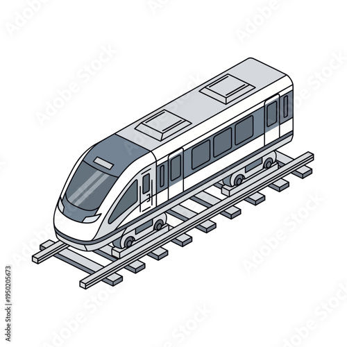 Modern Train on Railway Tracks Illustration.