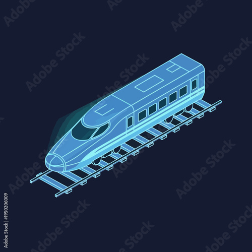 Futuristic Train with Neon Blue Outline.