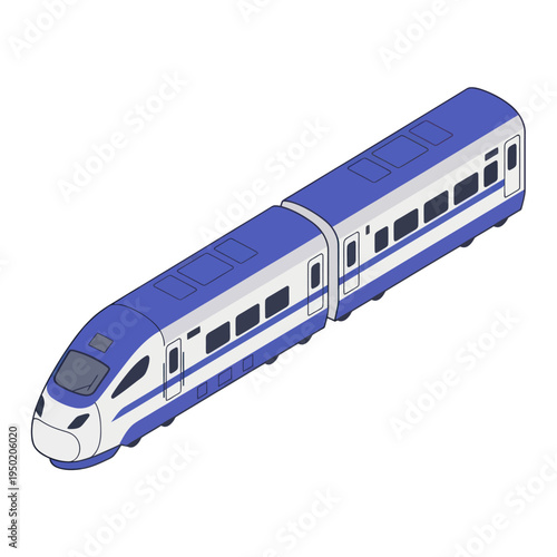 Modern Blue and White Train Illustration.