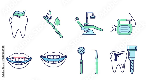 Dental care and hygiene icons set.