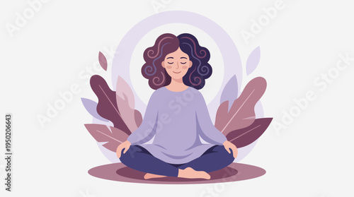 Young marketing manager meditating in lotus pose for mental balance, concept for employee wellness program and corporate stress management