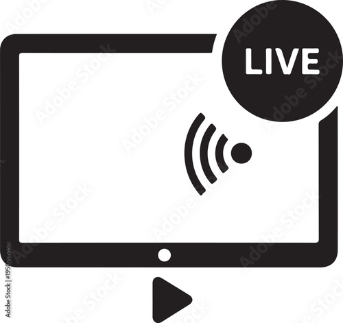 Vector live streaming icon, black and white