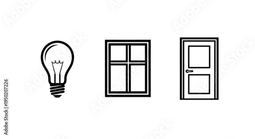 Lightbulb window and door icons representing ideas and access