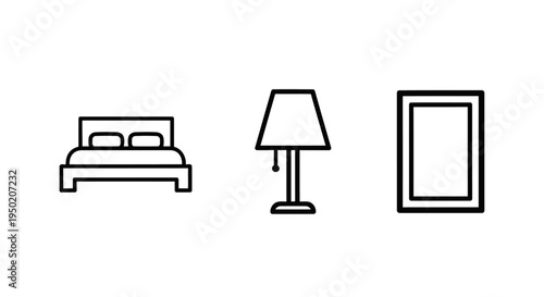 Bedroom Furniture and Decor Icons Set