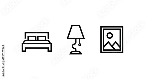 Bedroom furniture and decor icons