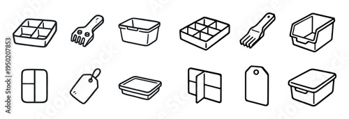 Household icons with tray tag box outline simple