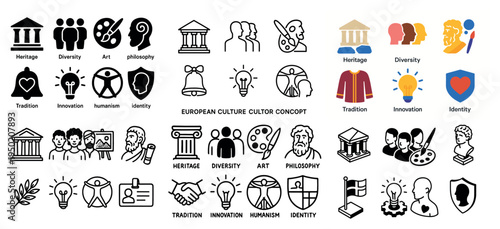 Culture icons with heritage diversity art minimal