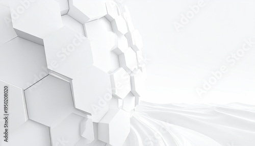White hexagonal sphere texture against curved, plain background, showcasing geometric abstract art, ideal for design