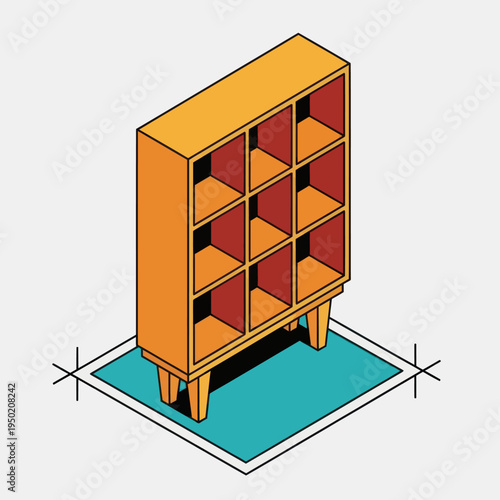 Orange Cabinet with Multiple Shelves.