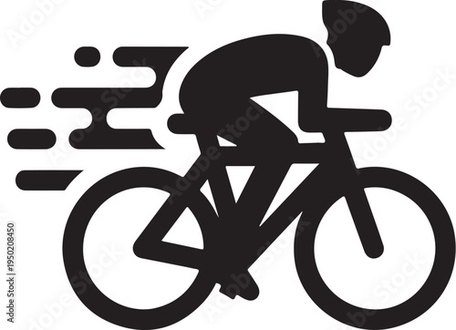 Vector cyclist icon in motion, black silhouette