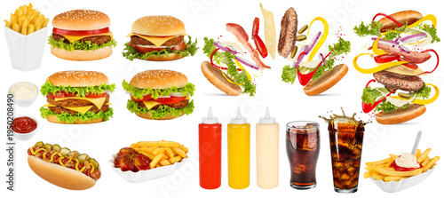 Obraz na płótnie huge fast food set collection with hot dog french fries hamburger cheeseburger s