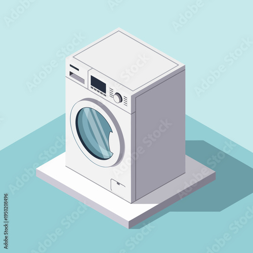 White Front Load Washing Machine Isometric View.