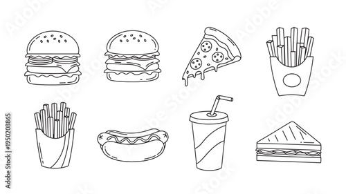 Set of 8 fast food icons vector
