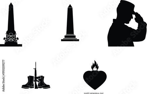 Memorial day tribute with patriotic symbols and fallen soldier memorials