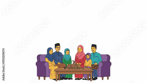 Muslim Malay Family Celebrating Eid al-Fitr with Ketupat