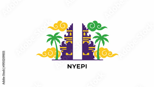 Nyepi Day of Silence Balinese Candi Bentar Gate Illustration