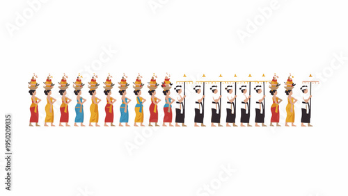 Balinese Hindu ceremony procession with offerings and umbrellas