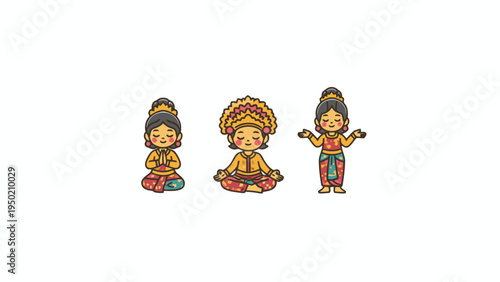 Balinese Women Cartoon Characters in Traditional Clothing