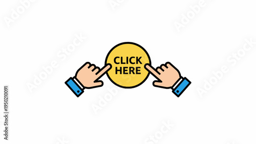 Click here button icon with two pointing hands illustration