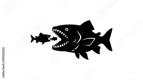 Big Fish Eating Small Fish Silhouette Vector Illustration