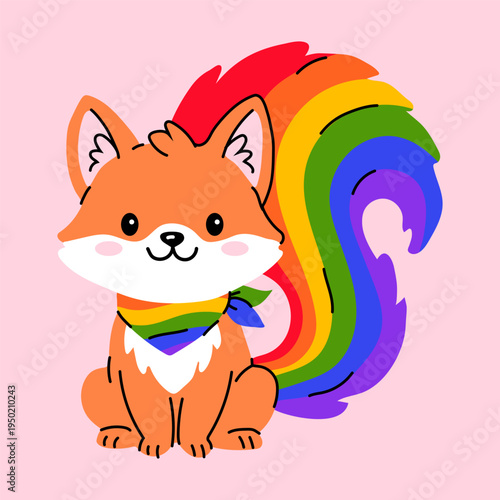 Cute Pride Fox Rainbow Tail Cartoon