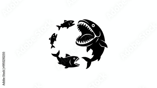 Big Fish Eating Small Fish Food Chain Silhouette Illustration