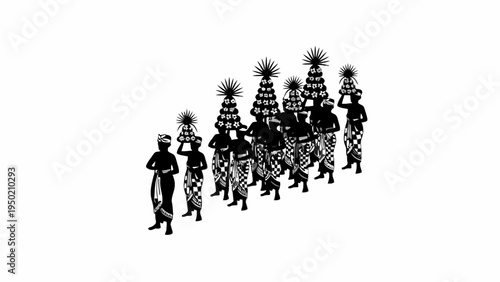 Balinese Procession Silhouette with Gebogan Offerings