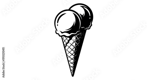 Illustration of a delicious ice cream cone with two scoops of frozen dessert.