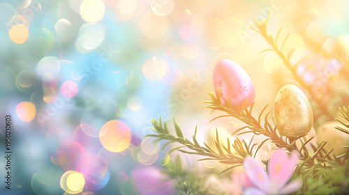 Easter background with easter eggs shimmering colours