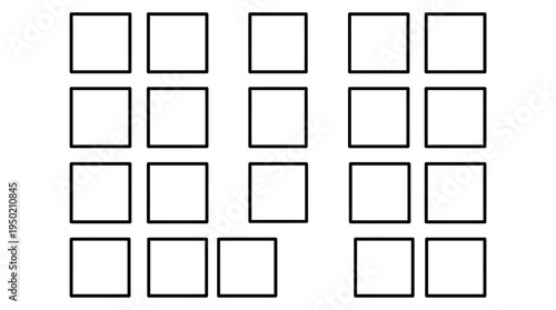 "Minimal grid of 20 squares with one missing bottom square forming irregular puzzle pattern."