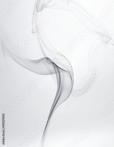 Gray smoke swirls elegantly on a bright white backdrop, suitable for abstract design
