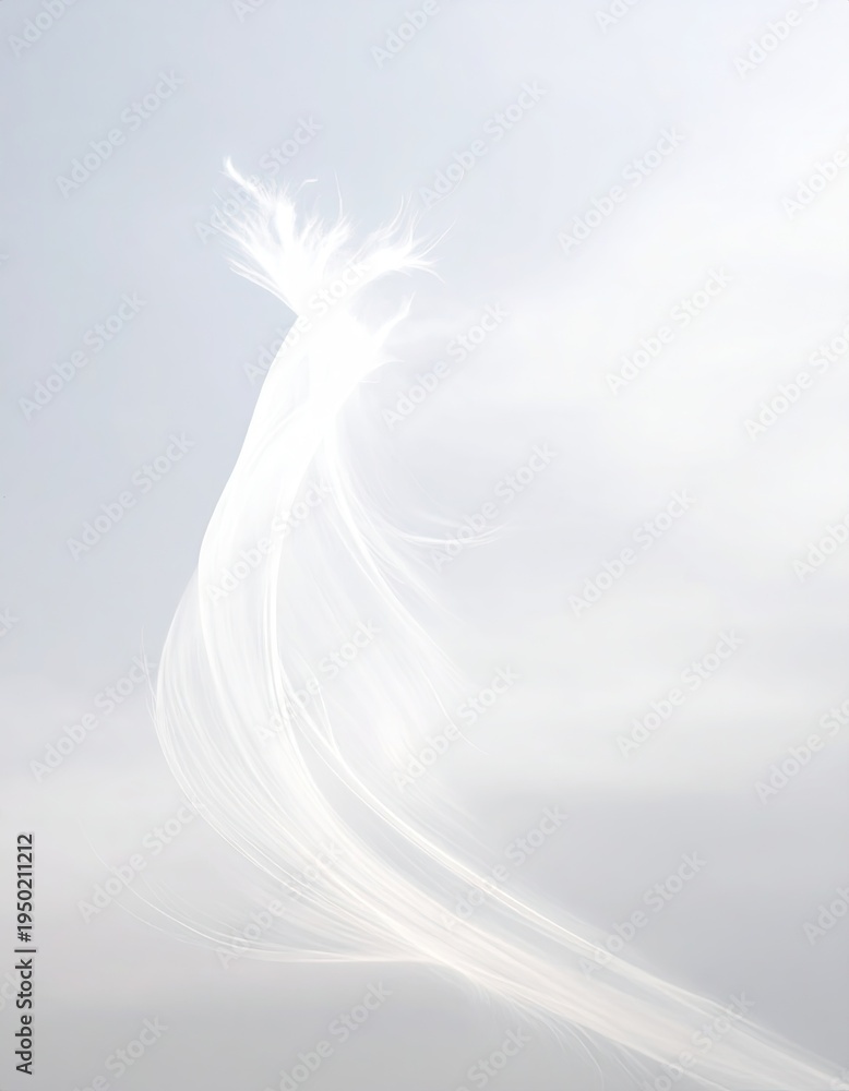 Fototapeta premium Abstract ethereal figure rising in a bright, hazy sky, evoking spirituality. Possible use meditation art
