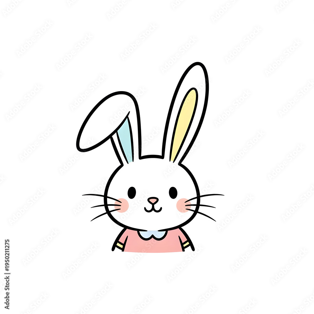Obraz premium A cute cartoon white bunny with pink cheeks and a pink collar illustration, featuring a friendly and adorable animal character.