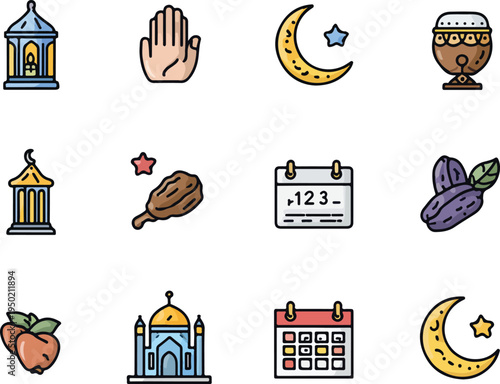 Set of colorful travel and country vector icons collection
