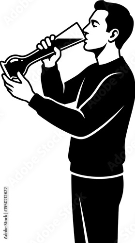 A silhouette man enjoying beer from a large beer glass