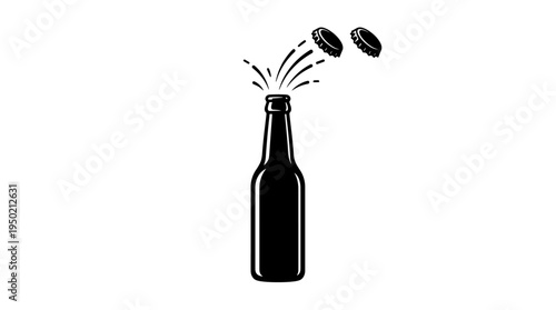A bottle opening with a pop and caps flying off. A symbol of celebration and refreshment