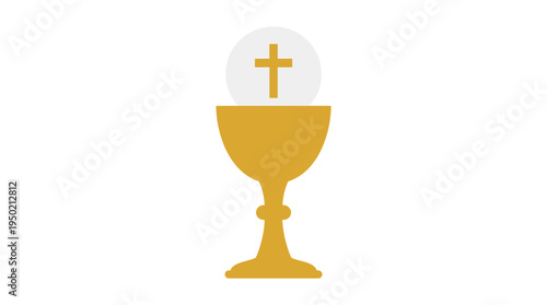 A simple depiction of the Eucharist. The elements of the Holy Communion, with gold Chalice and a host 