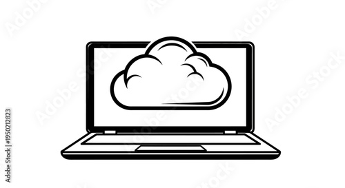 Laptop computer displaying a cloud icon on its screen.