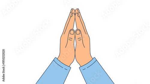 Hands folded in prayer or a gesture of greeting against a plain backdrop, expressing respect or reverence