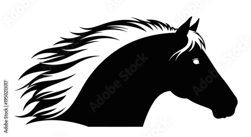 Majestic horse head silhouette with flowing mane in black and white.