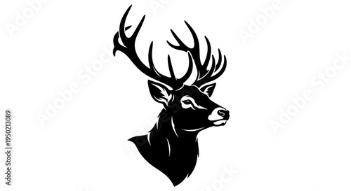 Majestic Stag Head Silhouette with Antlers.