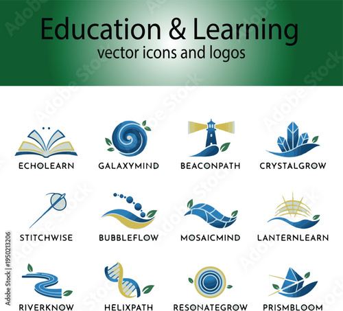 Education and Learning Vector Icons and Logo Set for School, Knowledge and Academic Branding
