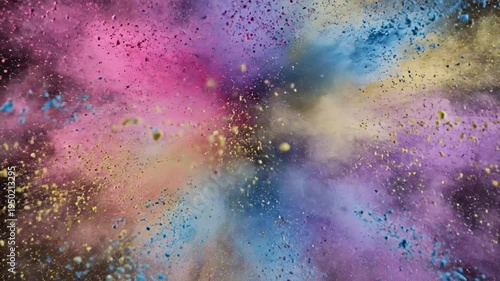 Explosive Colorful Powder Cloud Bursting Against a Black Background