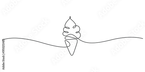 Continuous one line drawing of an ice cream cone vector illustration