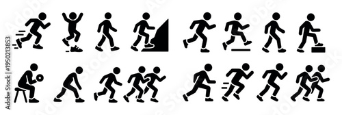 Fitness icons with runner walker jump minimal
