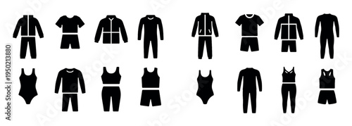 Clothing icons with shirt swimsuit shorts minimal