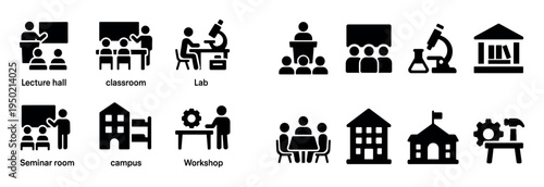 Education icons with people board microscope flat